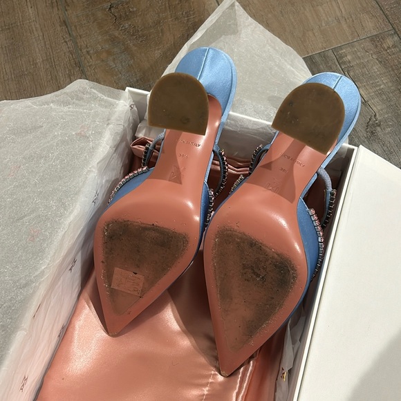 Amina Muaddi glida mule heels in powder blue with pink embellishments - Picture 6 of 8